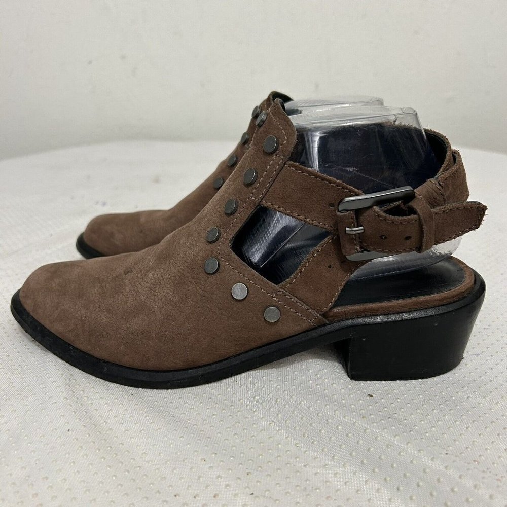 M4d3 Brown Brown Studded Leather Buckle Block‎ Heel Alexa Bootie Boot Size 9